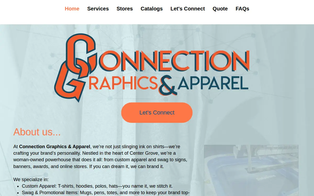 Homepage of Connection Graphics & Apparel, LLC