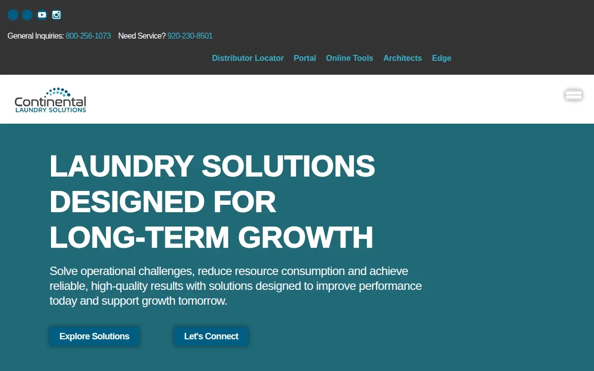 Homepage of Continental Laundry Solutions, INC.