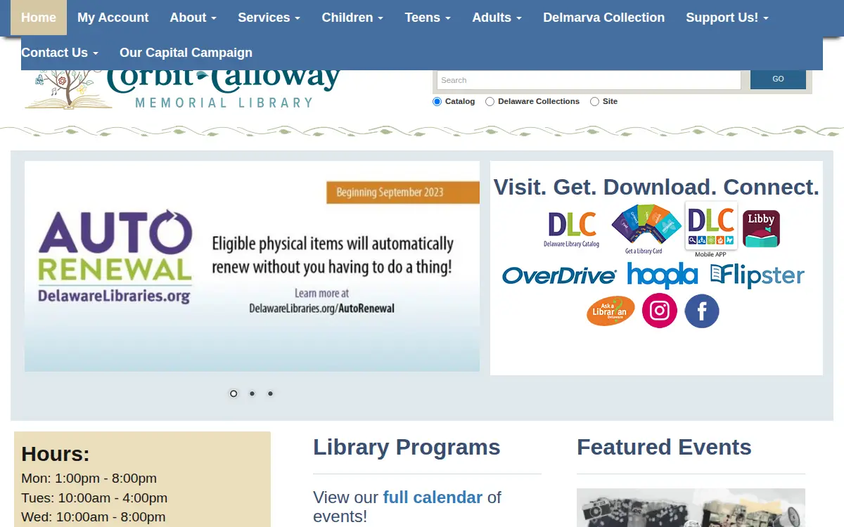 Homepage of Corbit-calloway Memorial Library