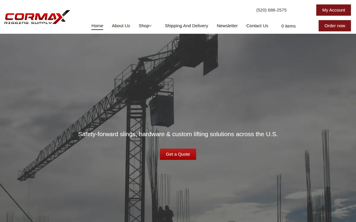 Homepage of Cormax Rigging Supply LLC