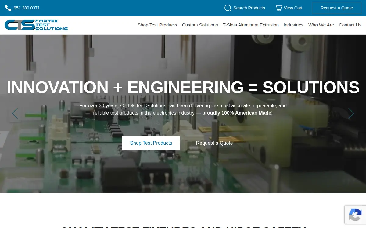 Homepage of Cortek Test Solutions, LLC