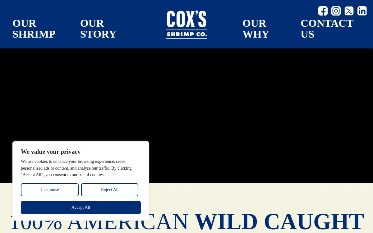 Homepage of Cox's Wholesale Seafood LLC