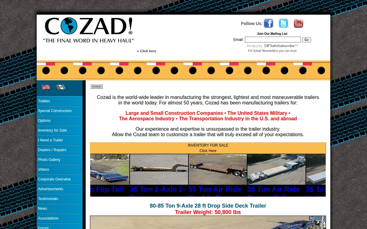 Homepage of Cozad Trailer Sales, LLC