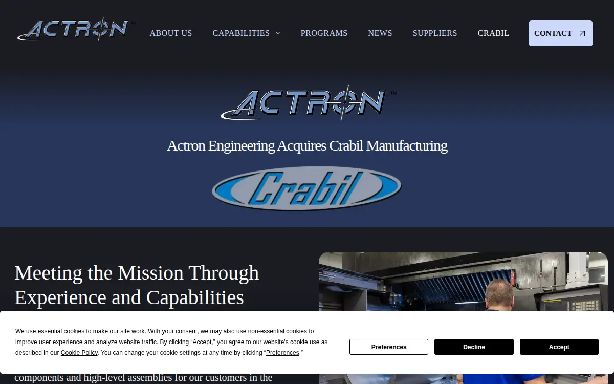 Homepage of Crabil Manufacturing, INC.