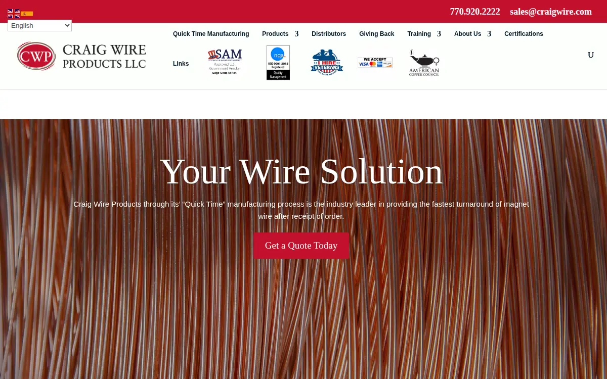 Homepage of Craig Wire Products, LLC