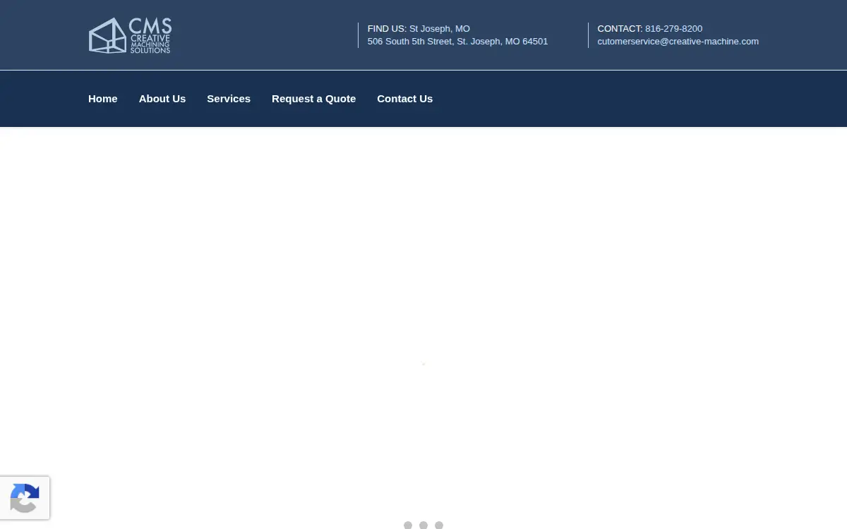 Homepage of Creative Machining, LLC