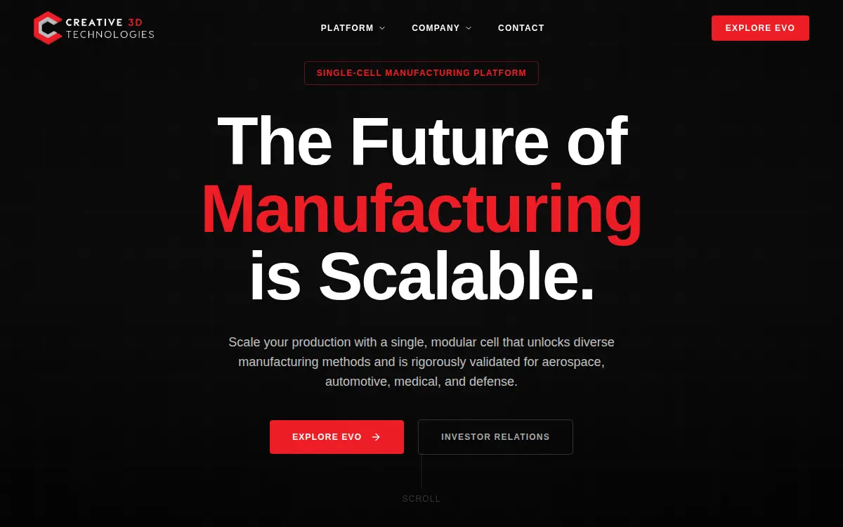 Homepage of Creative 3d Technologies, INC.