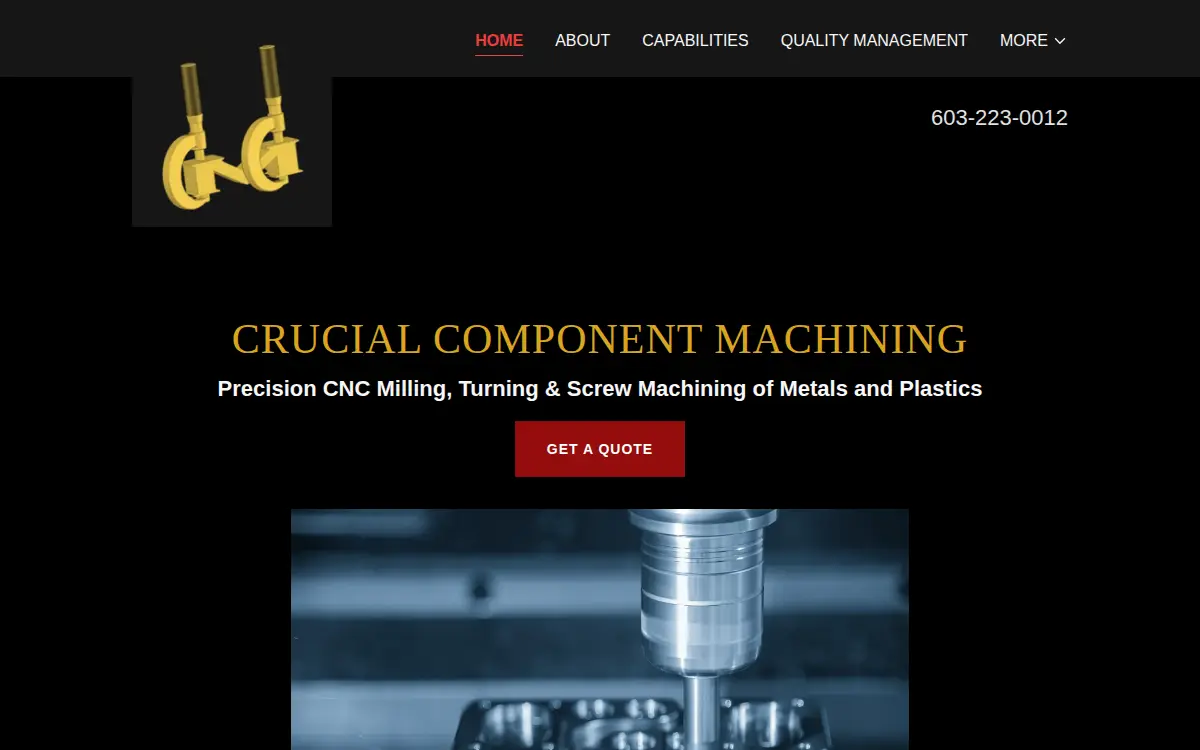 Homepage of Crucial Component Machining LLC