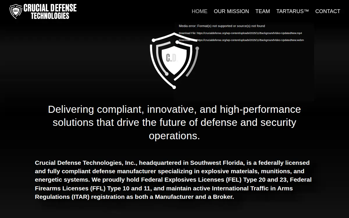 Homepage of Crucial Defense Technologies INC