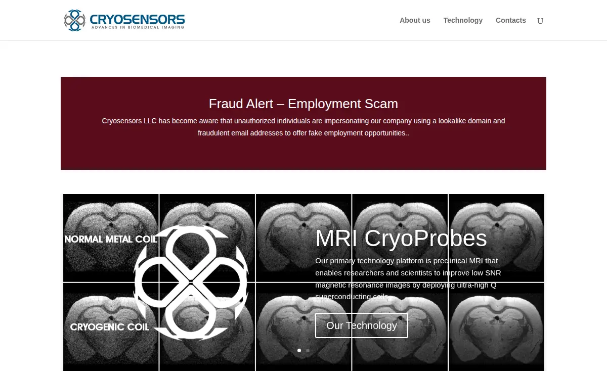 Homepage of Cryosensors LLC