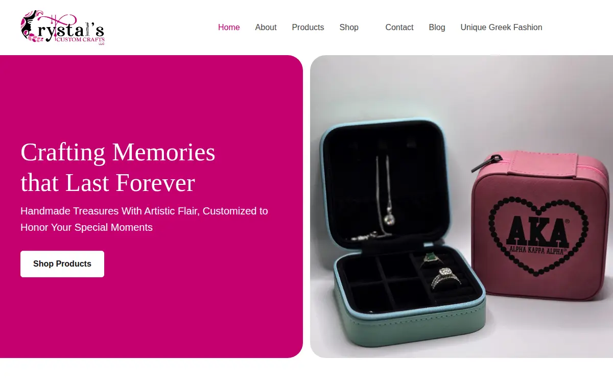 Homepage of Crystal's Custom Crafts LLC