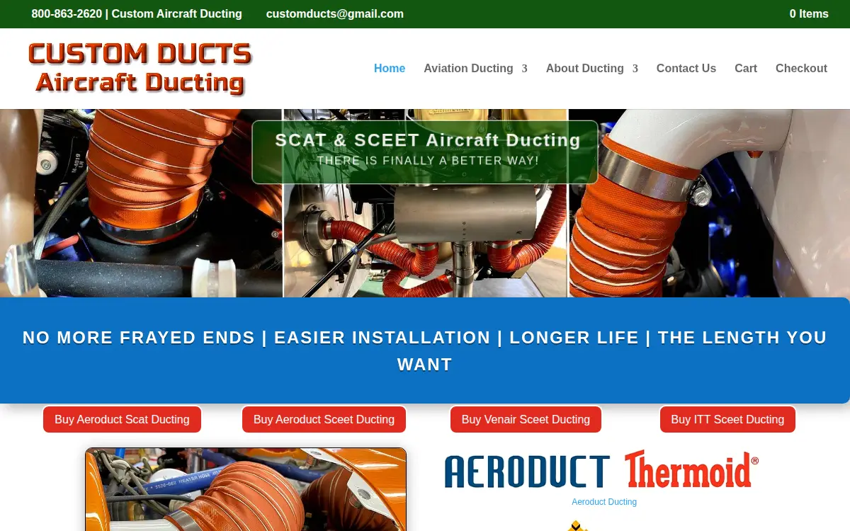 Homepage of Custom Ducts LLC