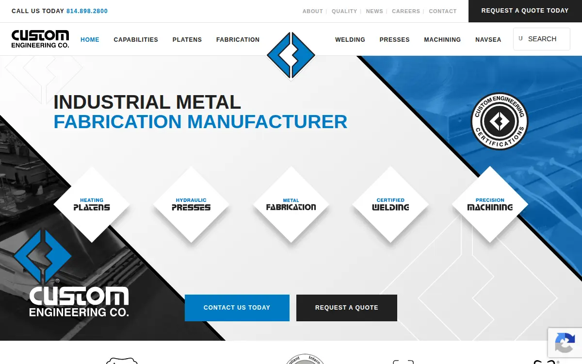 Homepage of Custom Engineering CO