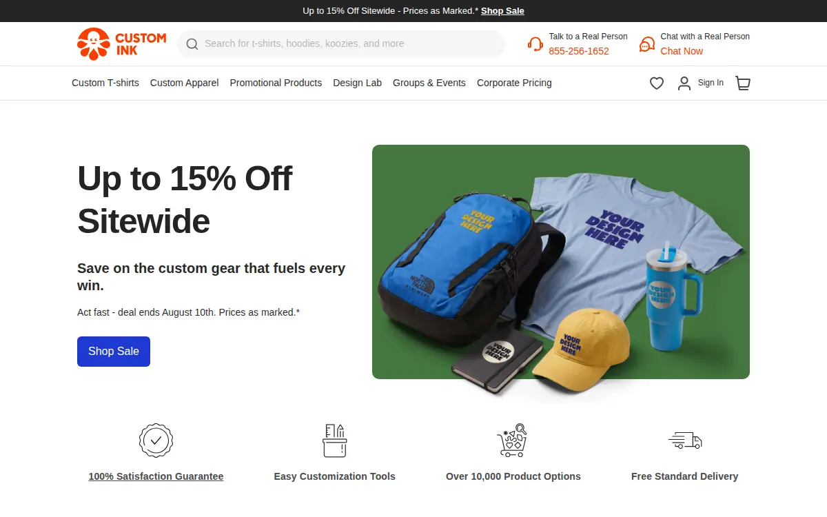 Homepage of Customink, LLC