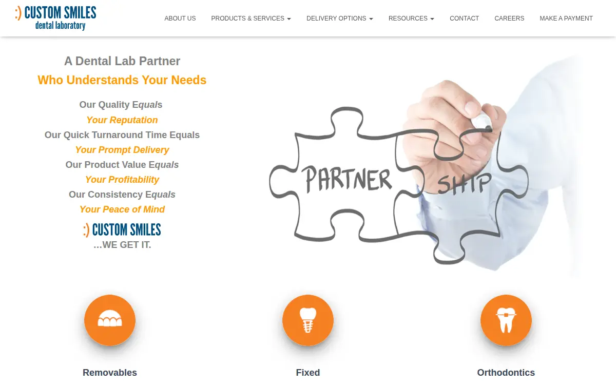 Homepage of Custom Smiles, INC