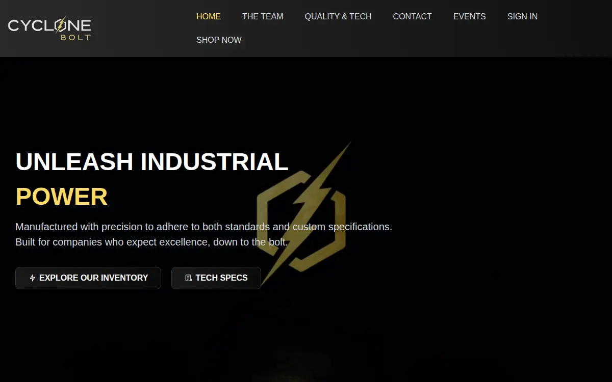 Homepage of Cyclone Bolt, INC