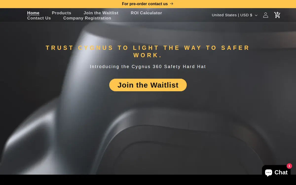 Homepage of Cygnus Safety Products LLC