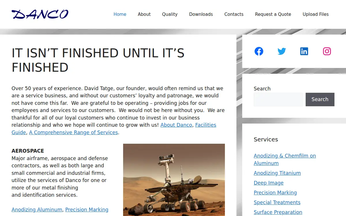 Homepage of Danco Anodizing, INC.