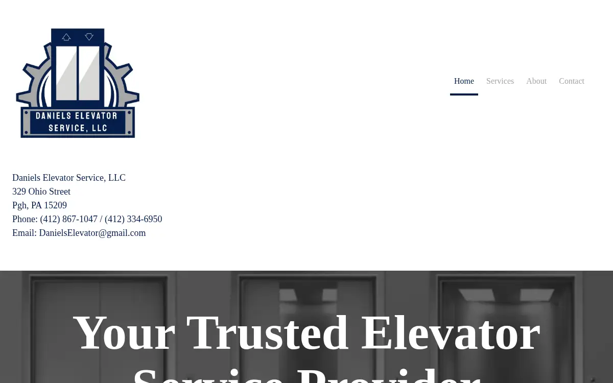 Homepage of Daniels Elevator Service, LLC