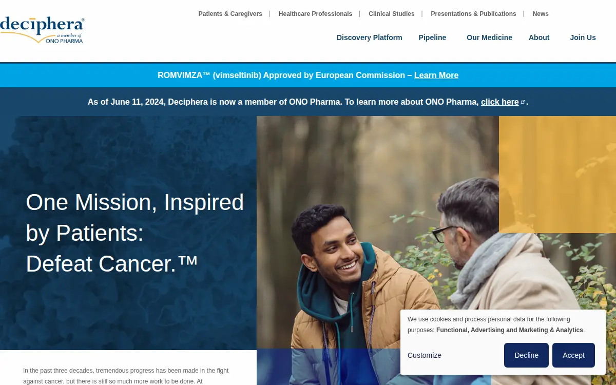 Homepage of Deciphera Pharmaceuticals, LLC