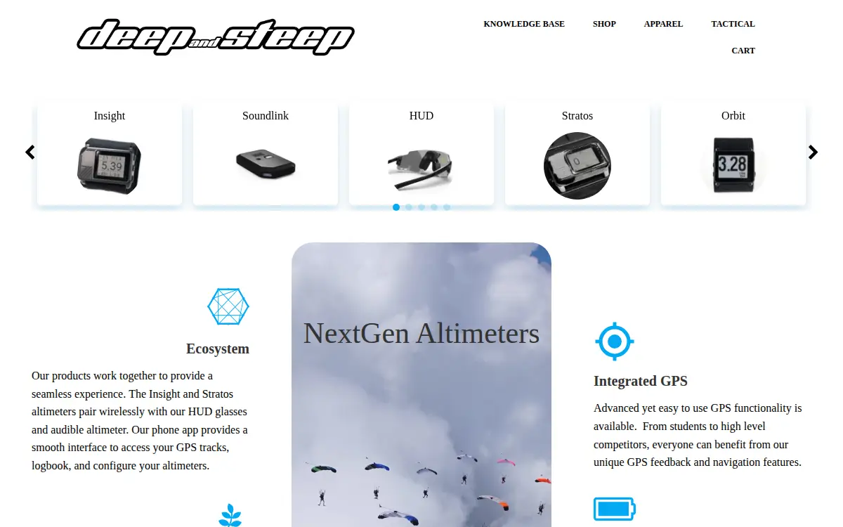 Homepage of Deep and Steep LLC