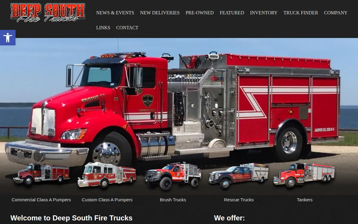 Homepage of Deep South Fire Trucks, INC
