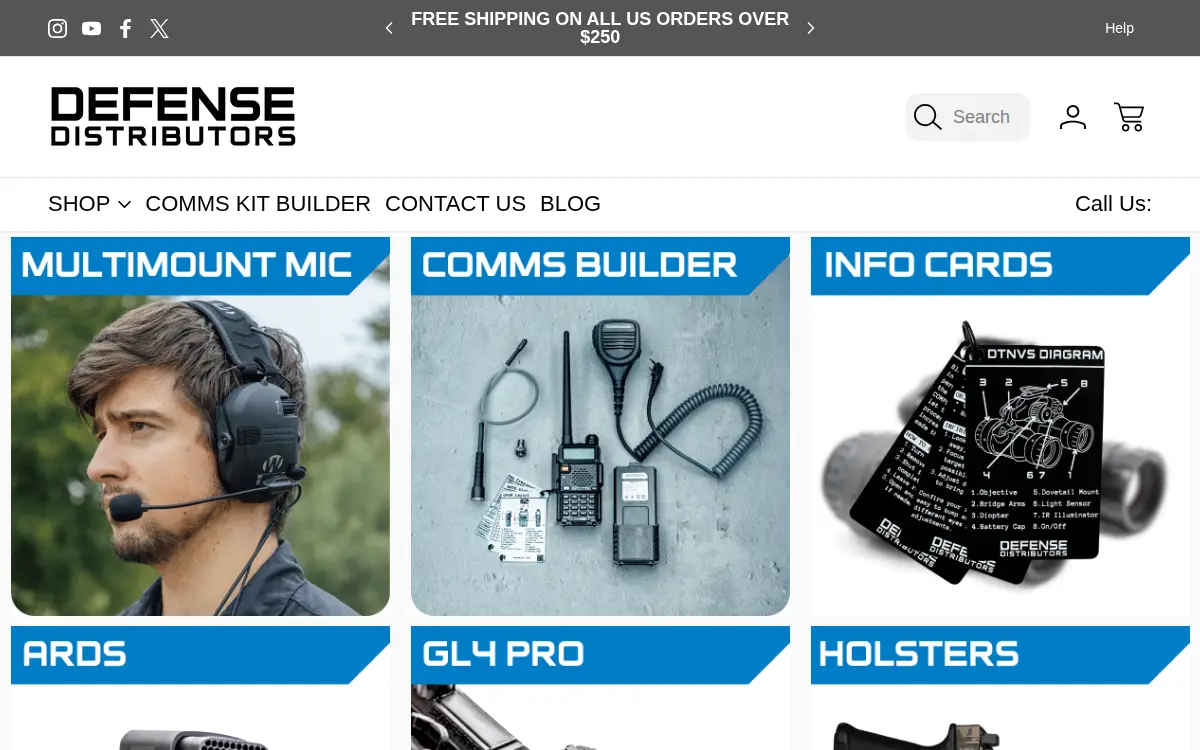 Homepage of Defense Distributors LLC