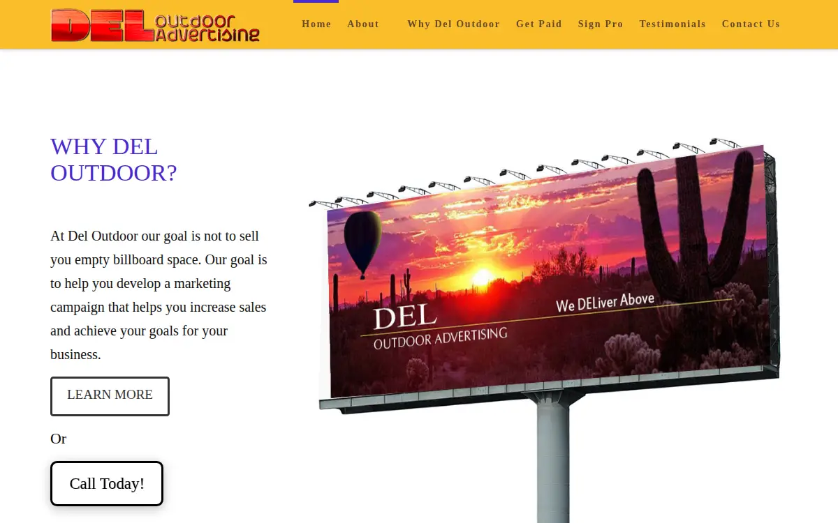 Homepage of Del Outdoor Advertising INC