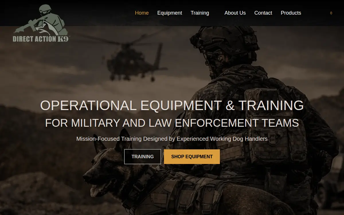 Homepage of Direct Action K-9, LLC