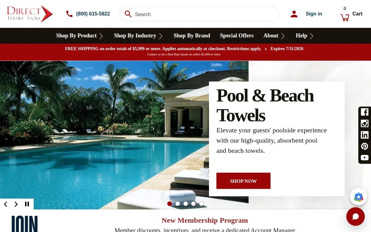 Homepage of Direct Textile Store, LLC