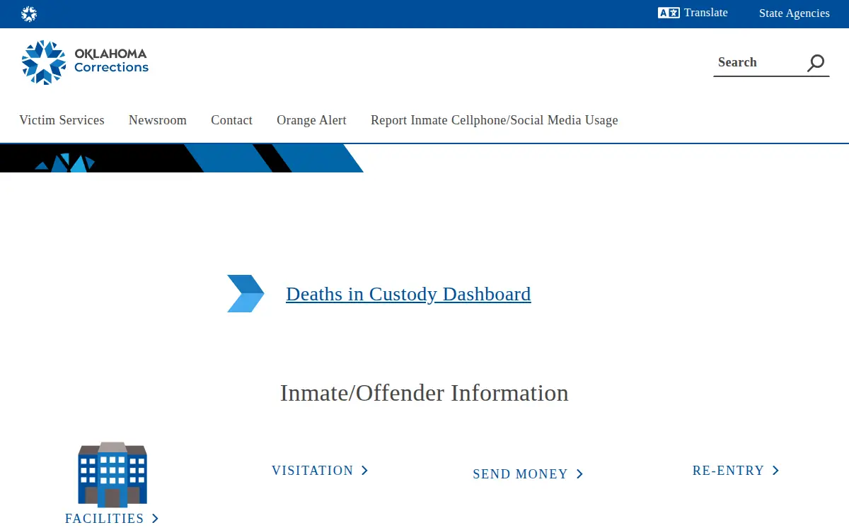 Homepage of Oklahoma Department of Corrections