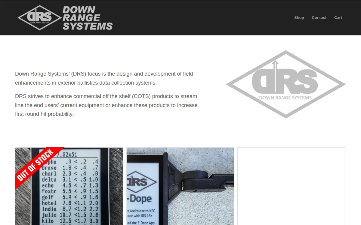 Homepage of Down Range Systems LLC