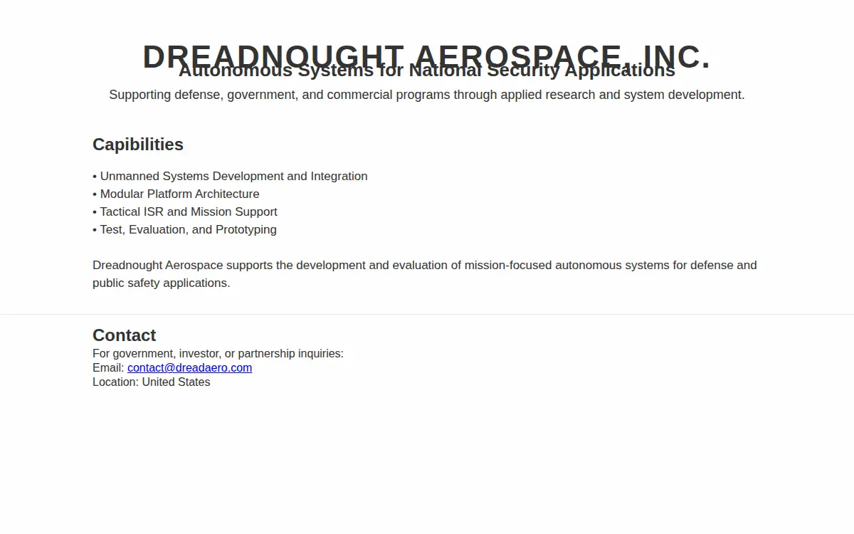 Homepage of Dreadnought Aerospace INC