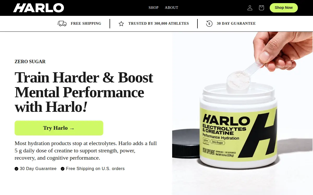 Homepage of Drink Harlo LLC