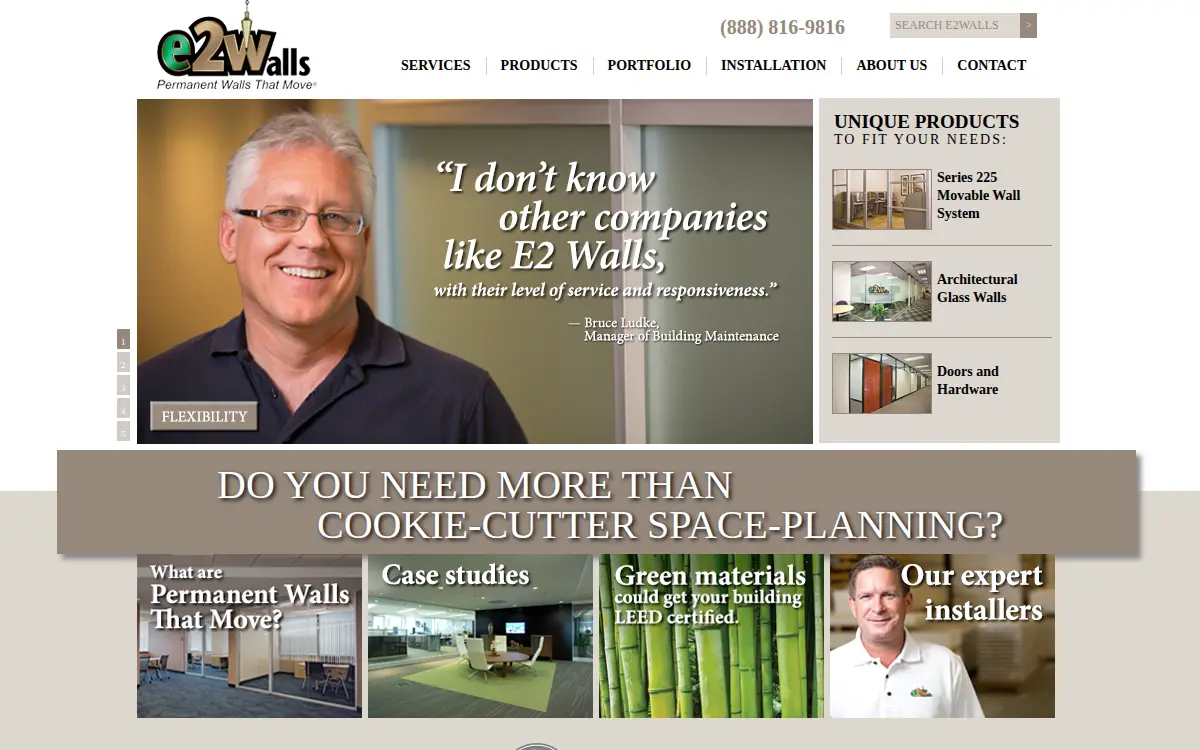 Homepage of E2 Walls Holdings, LLC