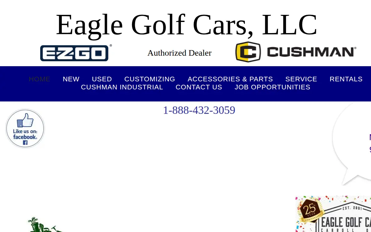 Homepage of Eagle Golf Cars, LLC