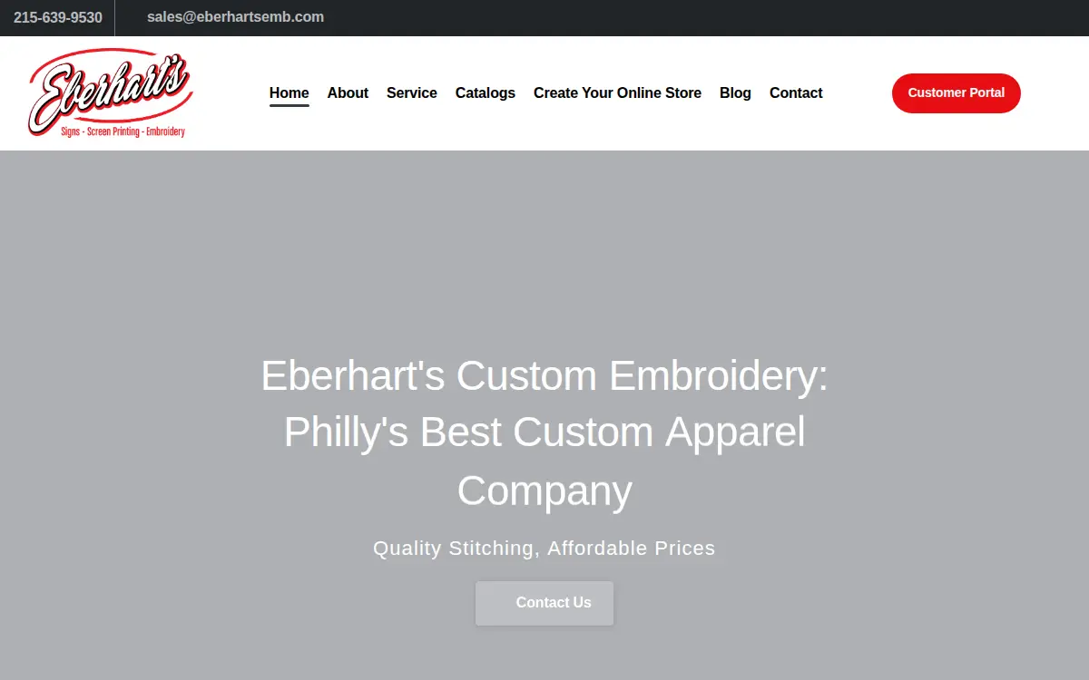 Homepage of Eberhart's Custom Embroidery, INC