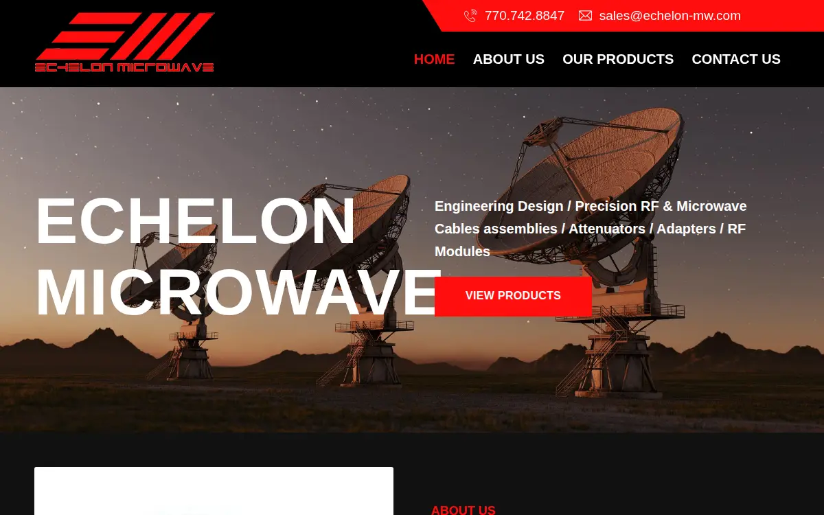 Homepage of Echelon Microwave, LLC