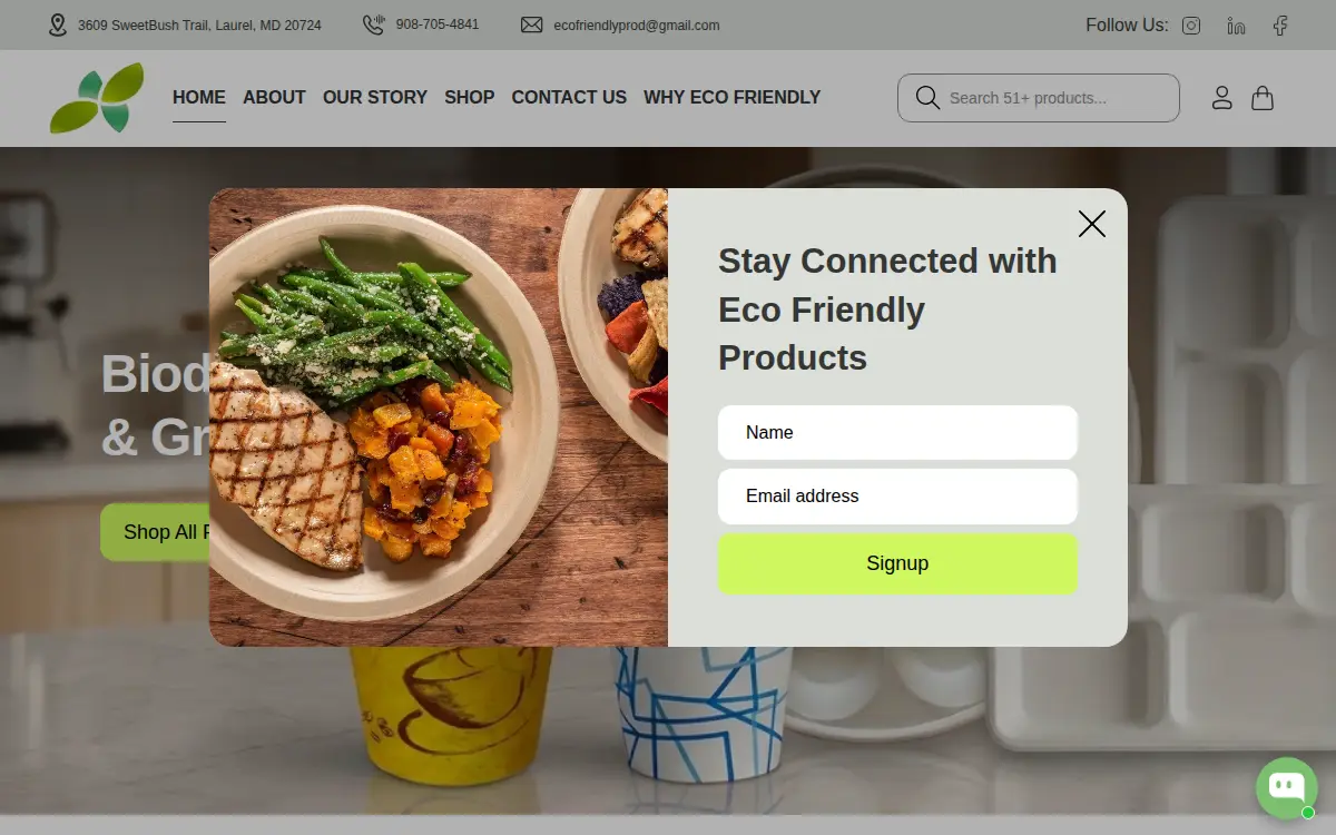 Homepage of Eco-friendly Products LLC