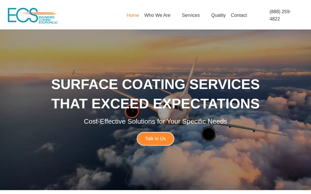 Homepage of Engineered Coating Solutions, LLC
