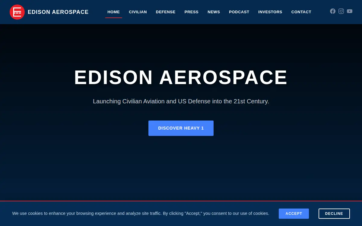 Homepage of Edison Aerospace LLC