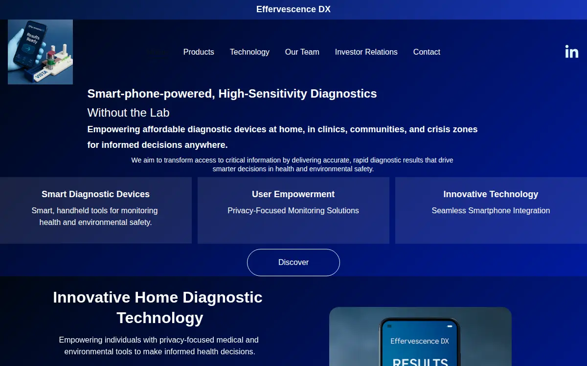 Homepage of Effervescence Dx LLC