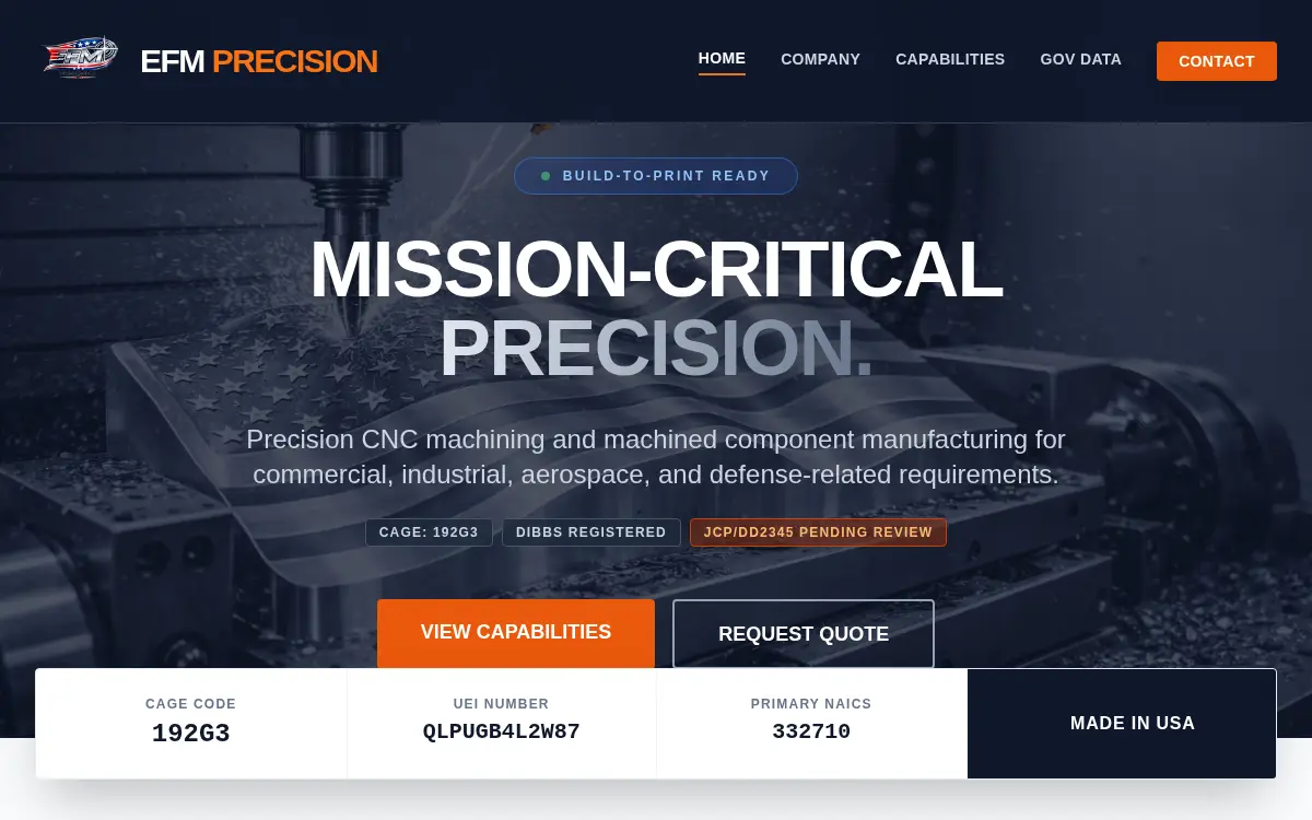 Homepage of Efm Precision LLC