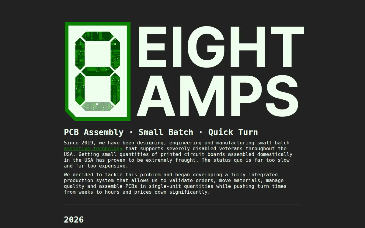 Homepage of Eight Amps, LLC