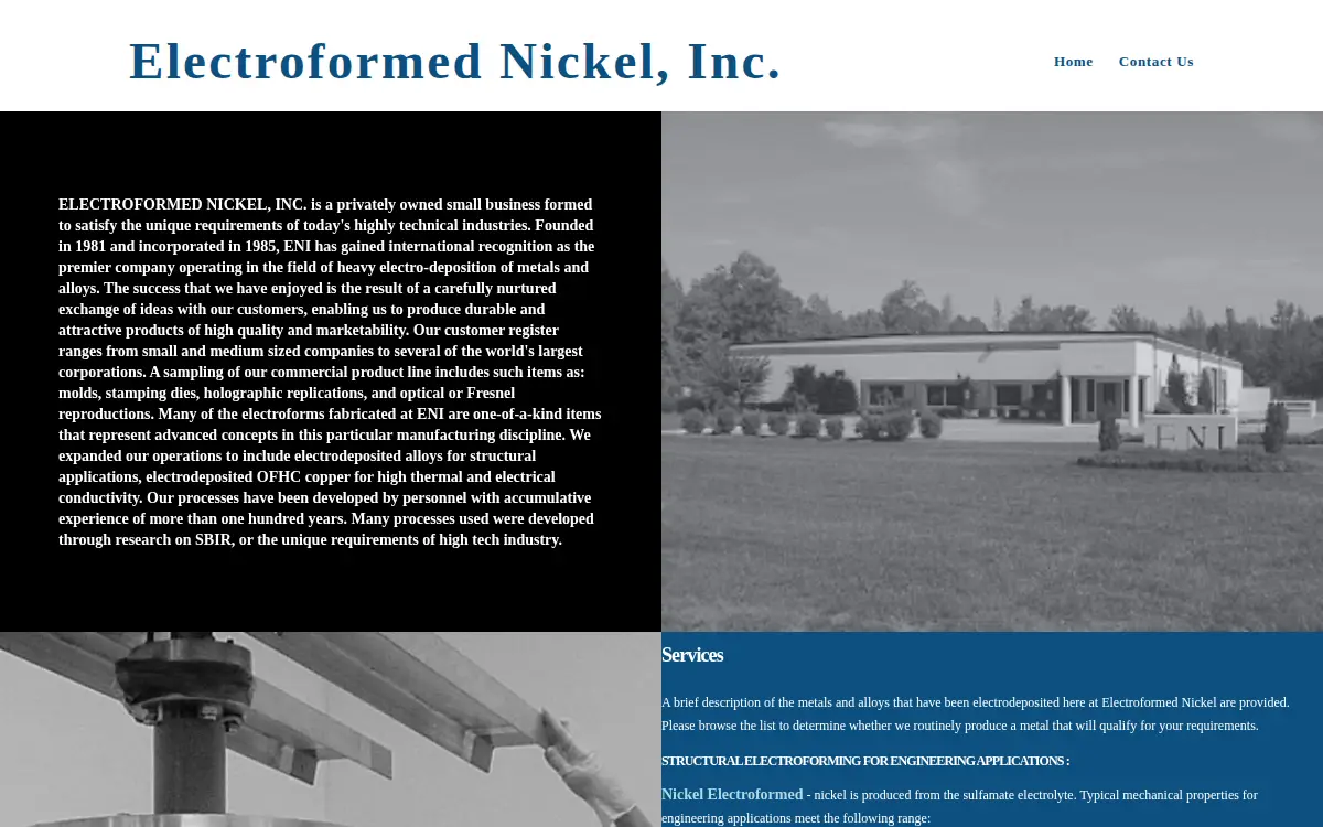 Homepage of Electroformed Nickel INC
