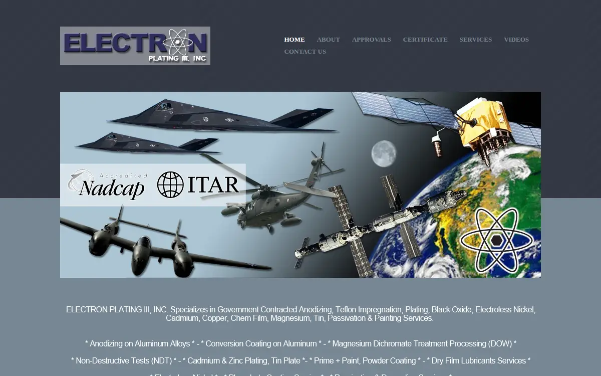 Homepage of Electron Plating Iii, INC