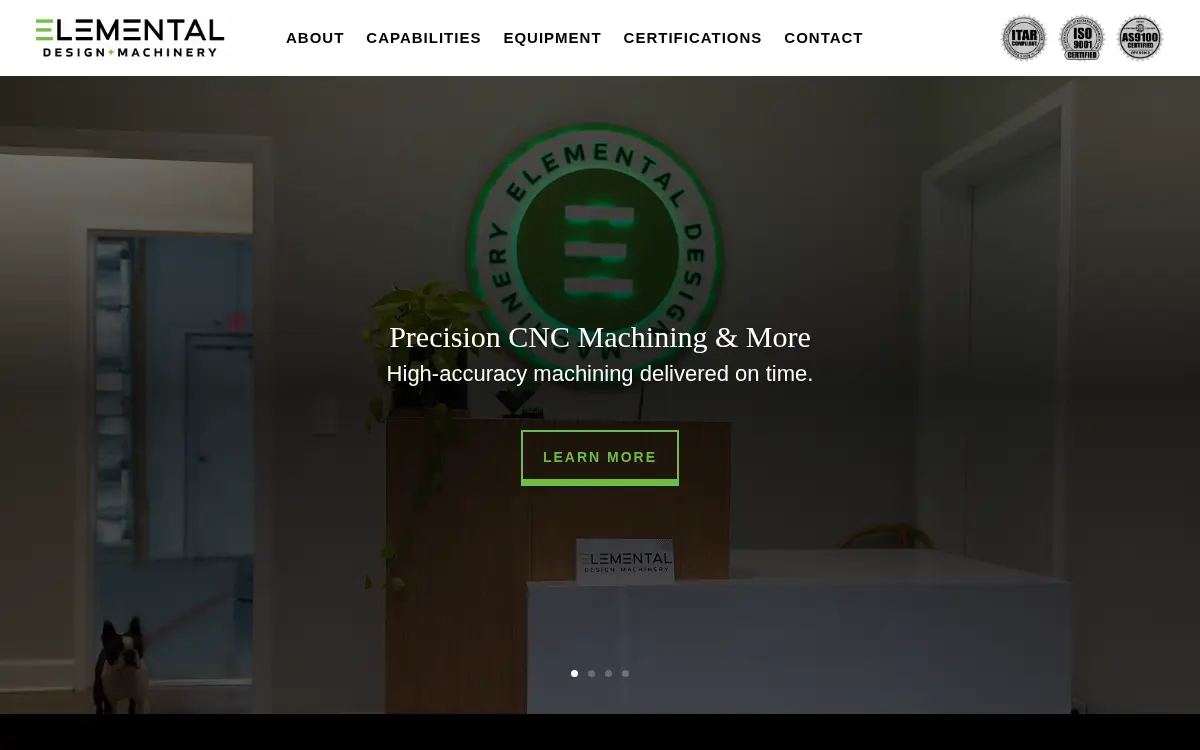 Homepage of Elemental Design & Machinery, LLC