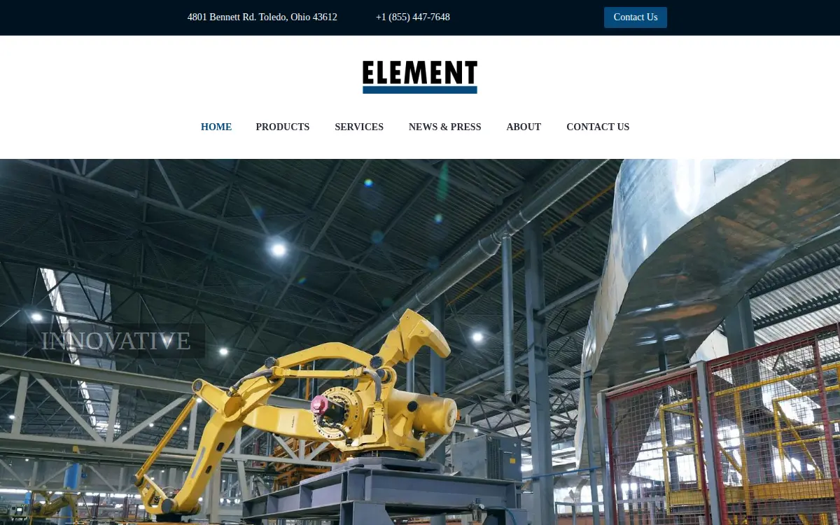 Homepage of Element Machinery LLC