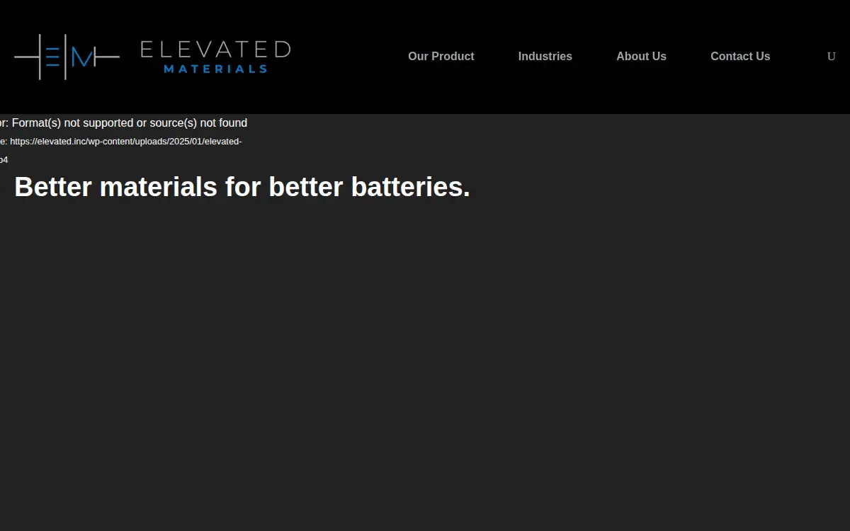 Homepage of Elevated Materials LLC