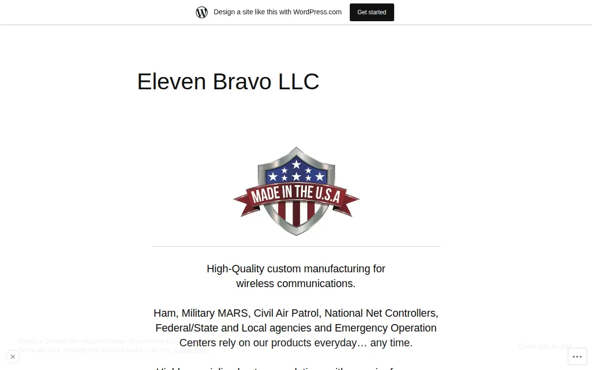 Homepage of Eleven Bravo LLC